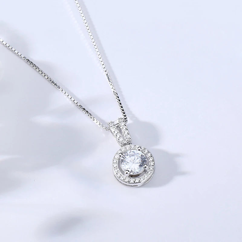 S925 Sterling Silver Necklace round fine pendant.