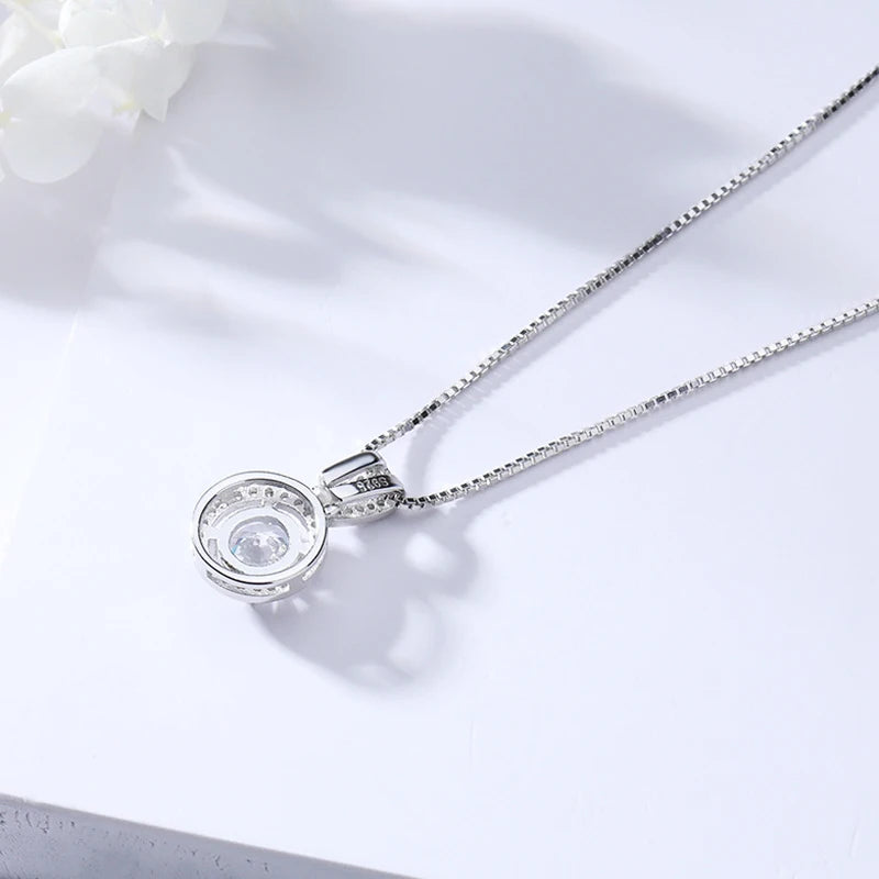 S925 Sterling Silver Necklace round fine pendant.