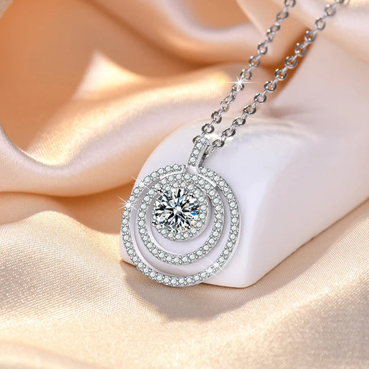 S925 Sterling Silver Jewelry Three Layer Round Zircon Pendant Necklace