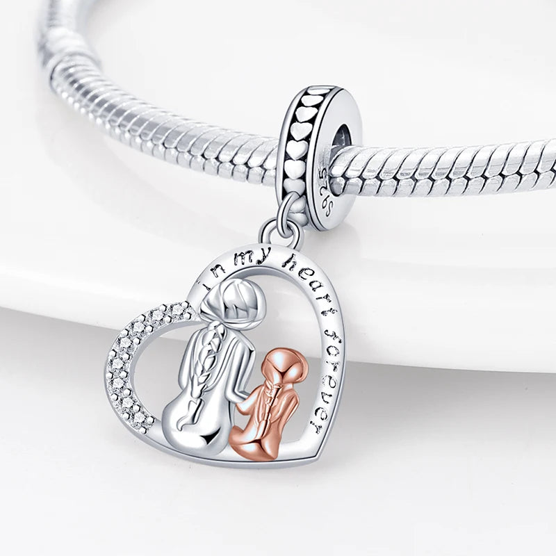 925 Silver Color Love Mother's Day Collection Charms