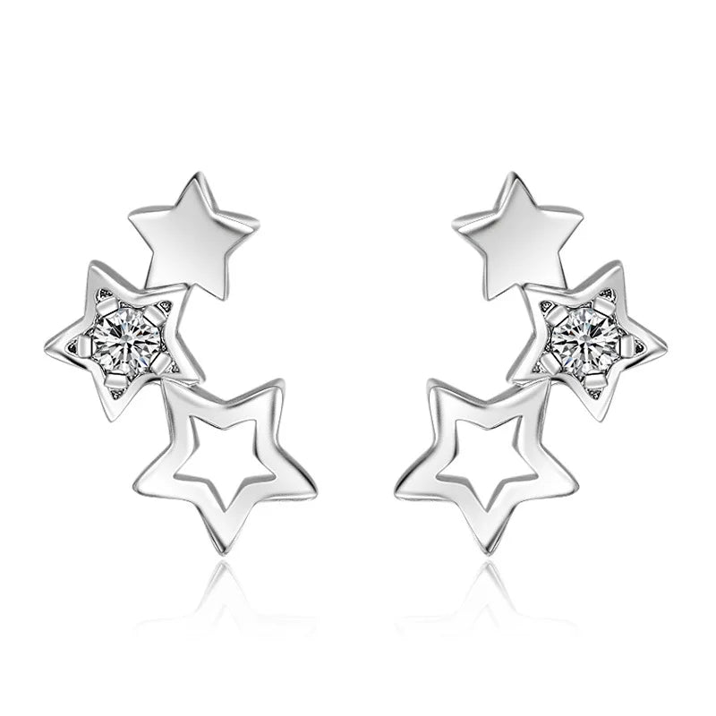 925 Sterling Silver Star Pendant Necklace Crystal Earrings