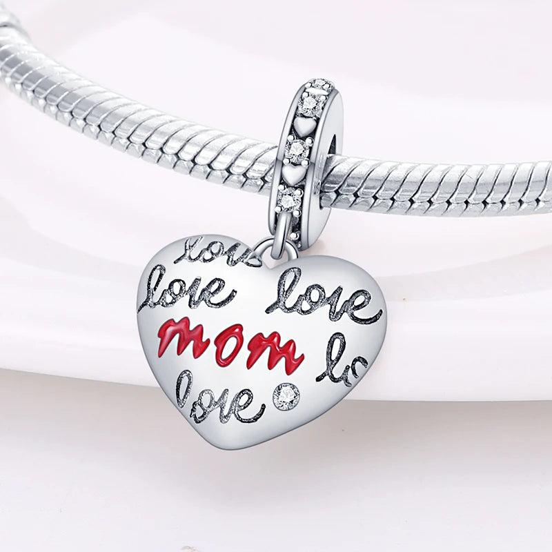 925 Silver Color Love Mother's Day Collection Charms