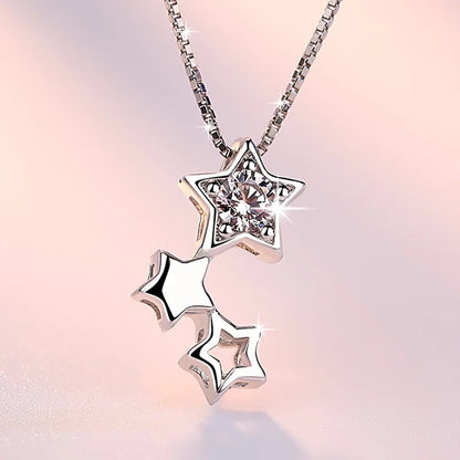 925 Sterling Silver Star Pendant Necklace Crystal Earrings