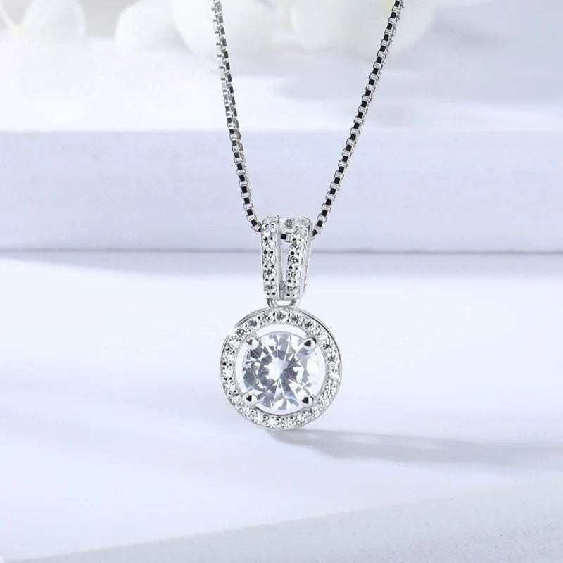 S925 Sterling Silver Necklace round fine pendant.