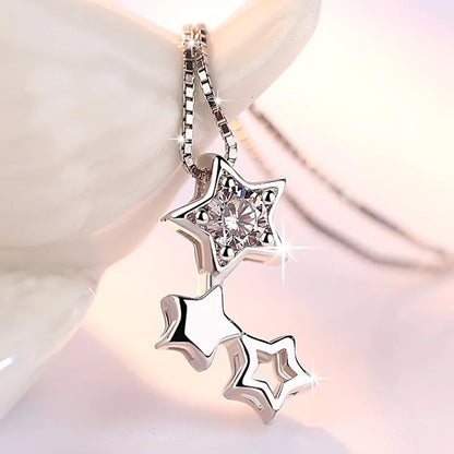 925 Sterling Silver Star Pendant Necklace Crystal Earrings