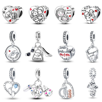 925 Silver Color Love Mother's Day Collection Charms