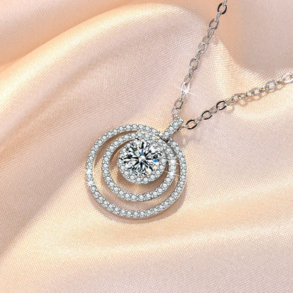 S925 Sterling Silver Jewelry Three Layer Round Zircon Pendant Necklace